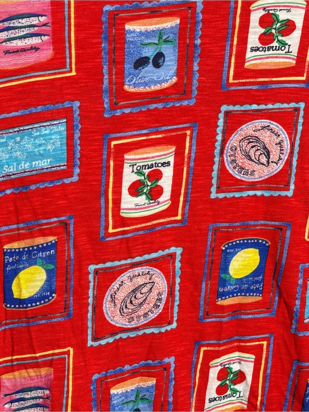 LOFT Red Italian Summer Graphic Tee with Multicolor Stamp Print Women’s M - Picture 3 of 4